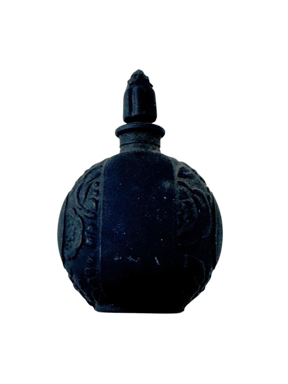 Black Satin Glass Perfume Bottle & Stopper Made France Empty Art Nouveau Vintage